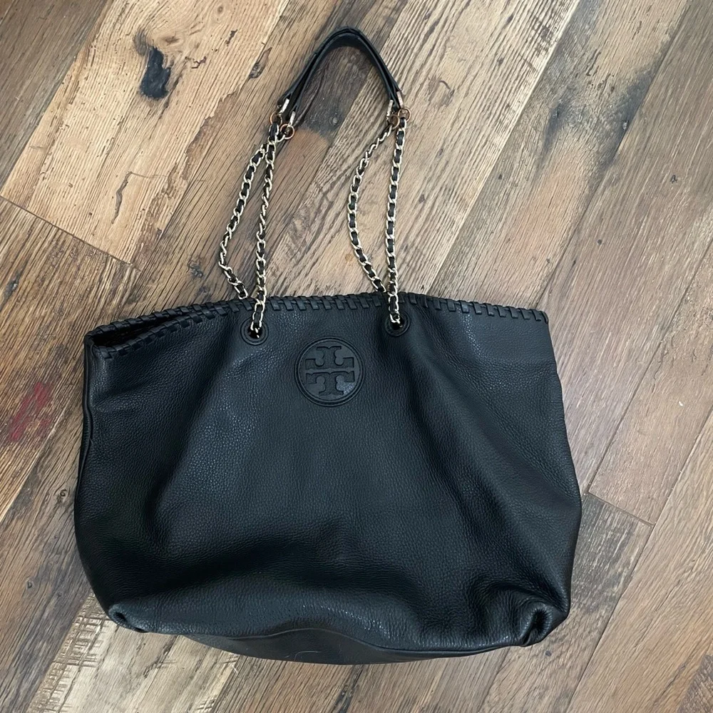 Tory Burch Black Leather Chain Strap Tote